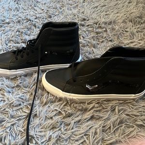 black sparkly high top vans